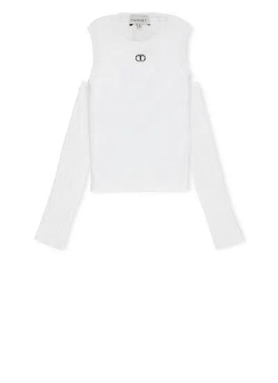 Twinset Kids' Ribbed Top With Logo In White