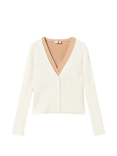 Twinset Ribbed Trompe L'oeil Cardigan In White