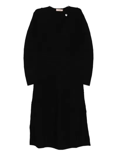 Twinset Ribbed V-neck Midi Dress In Black
