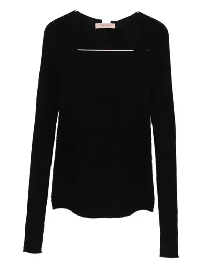 Twinset Ribbed V-neck Sweater In Black