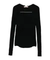 Twinset Fitted Black Ribbed Sweater With Deep V-neckline In Black