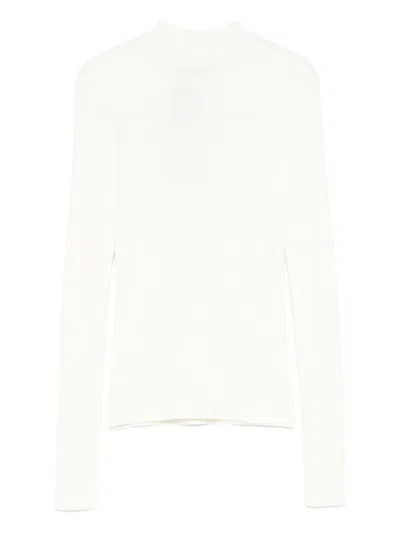 Twinset Ribbed White Sweater With High Neckline