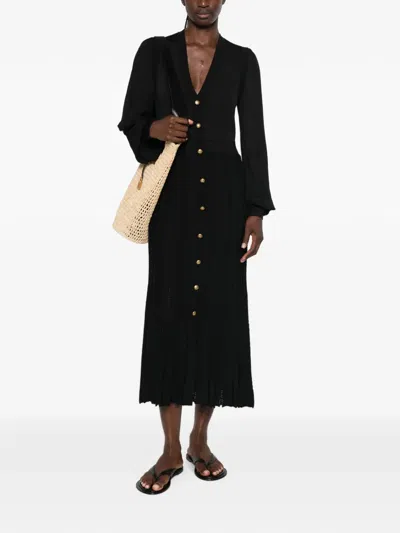 Twinset Ribbed-knit Button-down Midi Dress In Black