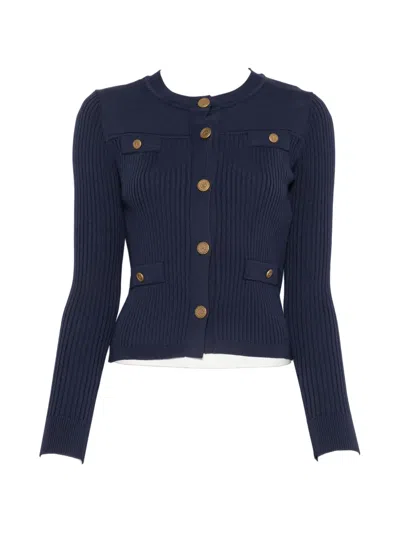 Twinset Ribbed-knit Button-up Cardigan In Blue