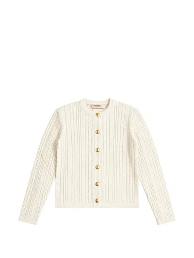 Twinset Ribbed-knit Cardigan In Neutral