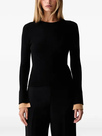 Twinset Ribbed-knit Contrast-cuff Sweater In Black