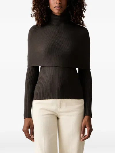 Twinset Ribbed-knit Detachable-collar Sweater In Brown