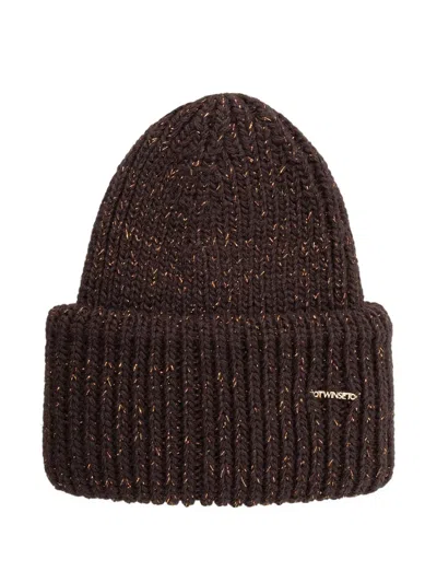 Twinset Ribbed-knit Lurex-detail Beanie Hat In Metallic