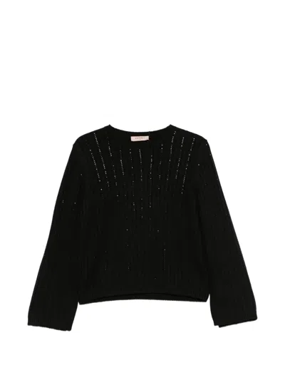 Twinset Ribbed-knit Sequin-embellished Sweater In Black
