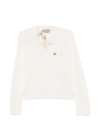 Twinset Ribbed-knit V-neck Sweater In White