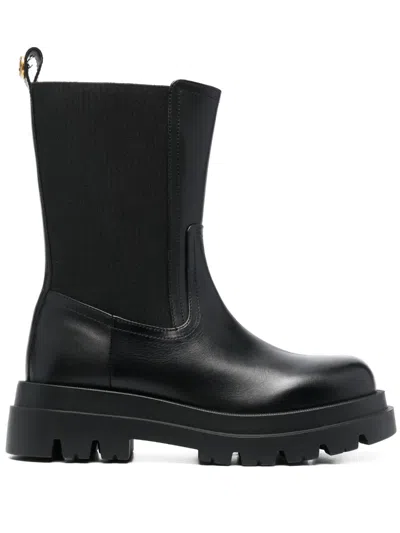Twinset Ridged-sole Leather Boots In Black