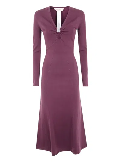 Twinset Ring-detail Long-sleeve Dress In Purple