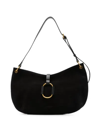Twinset Ring-detail Suede Shoulder Bag In Black
