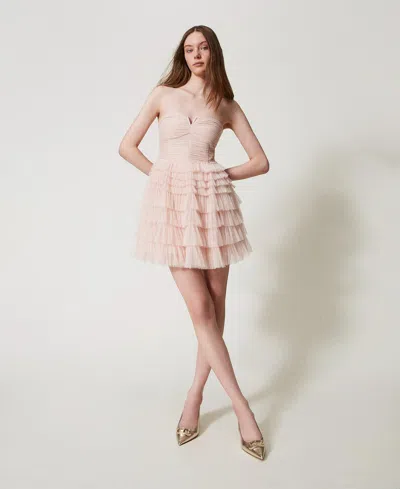 Twinset Robe Courte Bustier En Tulle In Gray