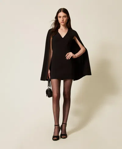 Twinset Robe Courte Cape En Crêpe In Black