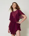 Twinset 'capri' Short Dress In Georgette With Ruffles In Burgundy