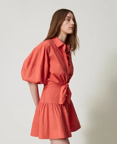 Twinset Robe Courte Chemisier En Popeline In Pink