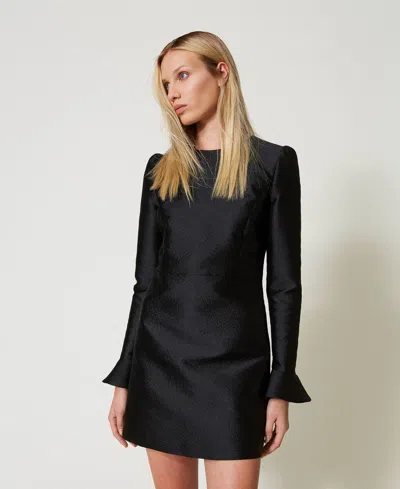 Twinset Robe Courte En Brocart Jacquard In Black