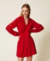 Twinset Robe Courte En Crêpe Avec Broderie In Red
