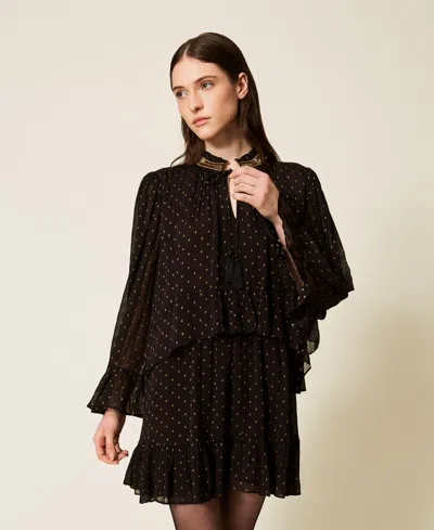 Twinset Robe Courte En Crêpe Georgette Fil Coupé In Black