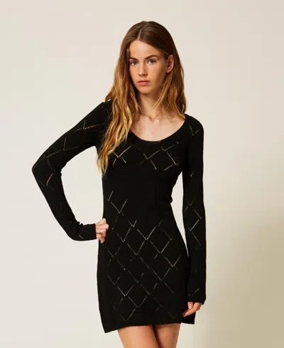 Twinset Robe Courte En Fil Treeblend Avec Losanges In Black