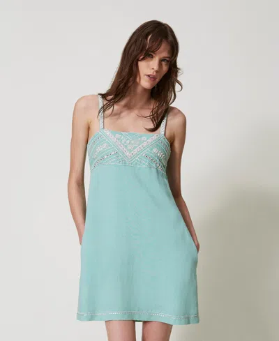 TWINSET ROBE COURTE EN LIN MÉLANGÉ AVEC BRODERIE
