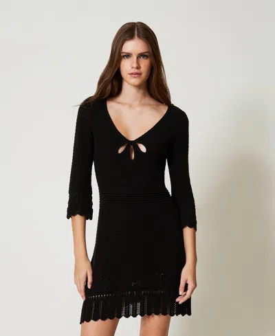 Twinset Robe Courte En Maille Avec Découpes In Black