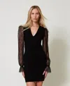 Twinset Robe Courte En Maille Avec Dentelle In Black