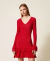 Twinset Robe Courte En Maille Avec Volants In Red