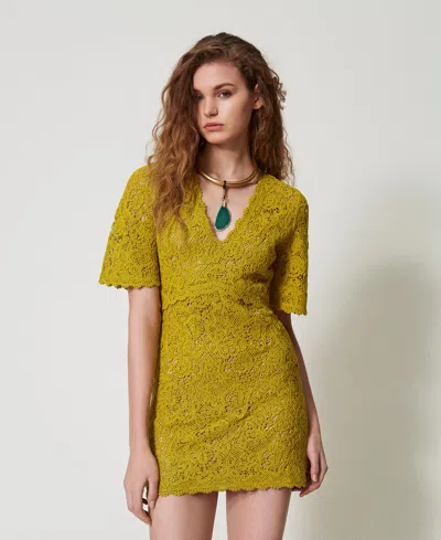 Twinset Robe Courte En Maille Crochet In Green