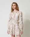 Twinset Robe Courte En Mousseline Avec Broderies In Neutral