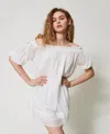 Twinset Robe Courte En Mousseline Avec Plis In White