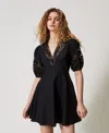Twinset Robe Courte En Popeline Avec Broderies Anglaises In Black