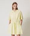 Twinset Robe Courte En Popeline Avec Cordon De Serrage In Yellow
