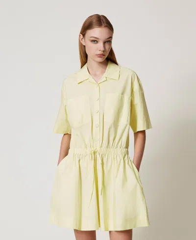 Twinset Robe Courte En Popeline Avec Cordon De Serrage In Yellow