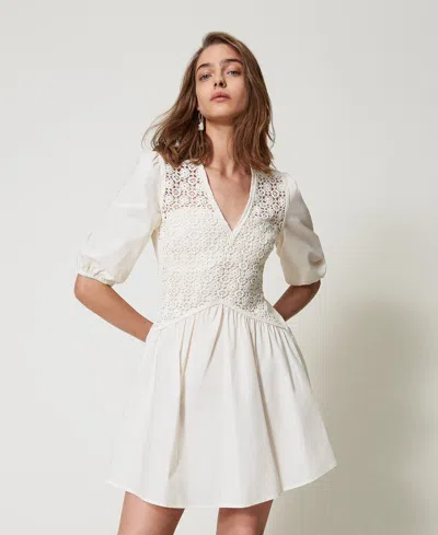 Twinset Robe Courte En Popeline Avec Crochet In Multi