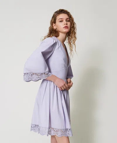 Twinset Robe Courte En Popeline Avec Dentelle