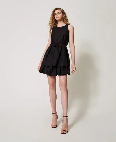 Twinset Robe Courte En Popeline Avec Volant In Black