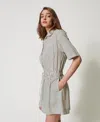 Twinset Striped Short-sleeve Dress In Gray