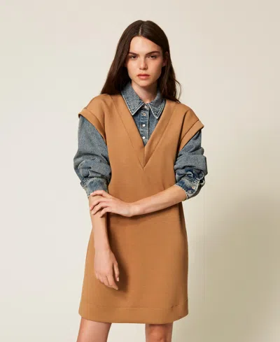 Twinset Robe Courte En Scuba Et Jean In Brown