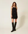 Twinset Boucl Short Dress With Embroidery In Black
