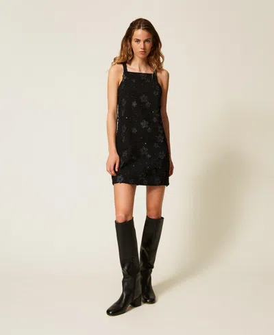 Twinset Floral-embellished Dress In Black