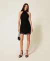 Twinset Robe Courte En Tulle Avec Broderies In Black
