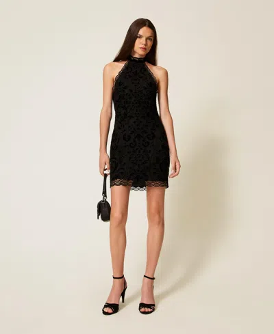 Twinset Robe Courte En Tulle Avec Broderies In Black