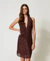 Twinset Robe Courte En Tulle Avec Sequins In Red