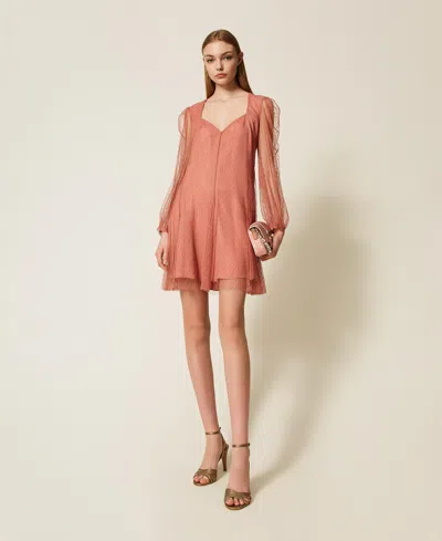 Twinset Robe Courte En Tulle Plumetis In Brown