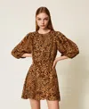 Twinset Jacquard Viscose Mini Dress In Brown