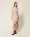 Twinset Robe En Mélange De Velours Et Soie Avec Fleurs In Multi