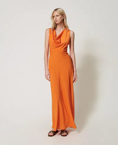 Twinset Robe Longue Ajustée Avec Drapé In Multi