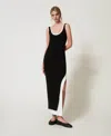 Twinset Robe Longue Ajustée En Maille Trompe-l'ail In Black